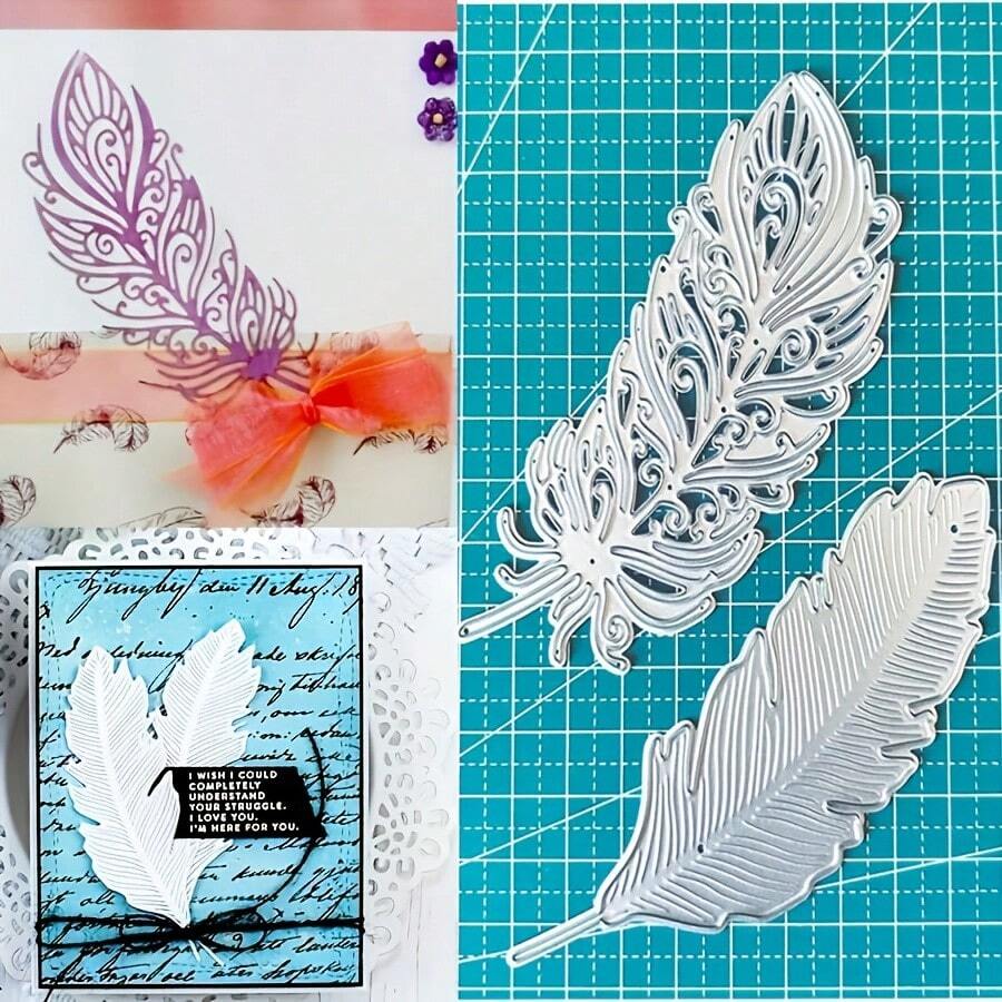Feather Cutting Dies Metal Cutting Dies For Card Making Layered Feather Invitation Template Scrapbook Decoration Embossing Dies DIY Photo Album Card Making Decorative Elements - MC1029 - View 1