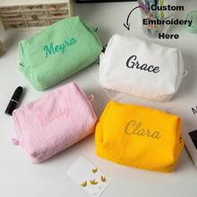 Custom Name Embroidered Cosmetic Bag, Solid Color Toiletry Wash Pouch, Stylish Makeup Storage Organizer, Multifunctional Travel Bag, Gift For Girl - Multicolor - View 12