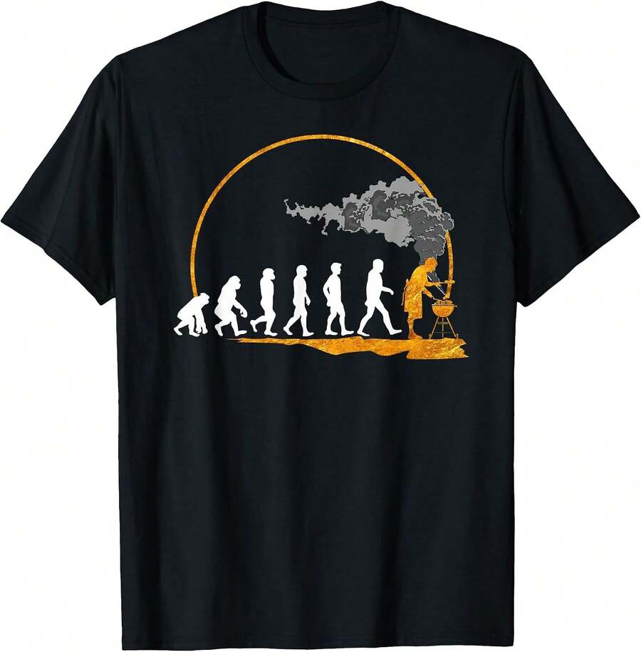 Grill Smoker Evolution Slogan Crew Neck Tee BBQ Casual Cotton Top Graphic Tees T Shirts For Women Summer Unisex - Black - View 1