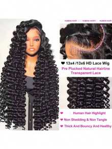 NARNI 40 Inch 250% Density Wear And Go Glueless Human Hair Wig 13x4 HD Loose Deep Wave Lace Front Wigs Human Hair Pre Plucked Wet And Wavy Curly Lace Front Wig Human Hair For Women With Baby Hair Natural Black Color - Natural Black - View 8