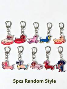 1pc/5/10pcs 2D Cute Cartoon Dachshund Dog Pendant Keychain, Backpack Accessory, Bag Charms, Car Key Chain, For Dog Lovers, Holiday Gifts - Multicolor - View 5