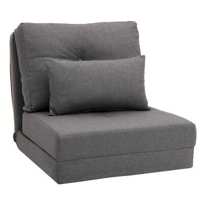 [Local Shipping] Convertible Flip Chair, Floor Lazy Sofa, Folding Upholstered Couch Bed With Adjustable Backrest, Metal Frame And Pillows For Living Room Bedroom, Dark Gray-XY329127