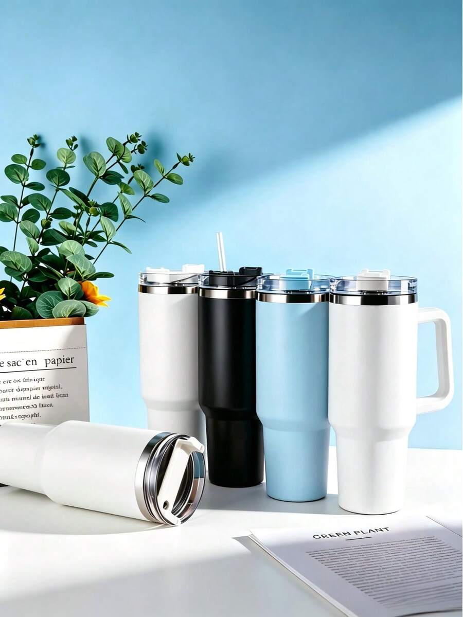 1200ml Double-Layer Stainless Steel Vacuum Insulated Water Bottle, Suitable For Outdoor Sports And Automotive Use, Comes With Large Capacity Cup And Plastic Straw - Multicolor - View 1