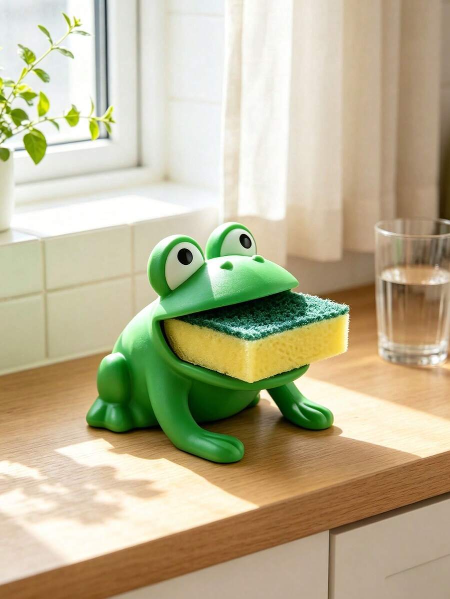 Frog-Shaped Sponge Drain Rack, Kitchen Countertop Dishcloth Storage Holder, Creative Cleaning Tool Organizer, With Drainage Holes For Quick Drying, Mold-Resistant And Easy To Clean, Suitable For Most Sponges/Scouring Pads - Multicolor - View 1
