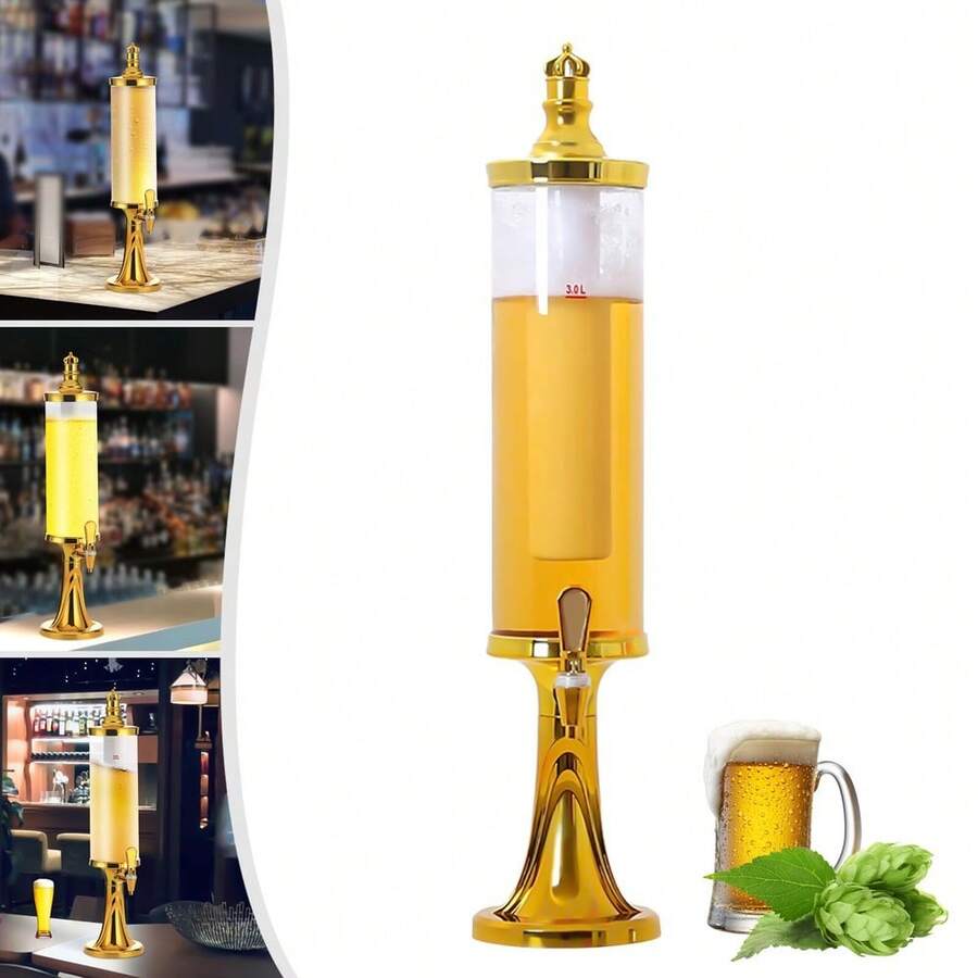 3 Liters Tower Beer Dispenser Beverage Beverage Ice Tube Tap Water Bar Party LED Lights Icicle - - Default - View 1