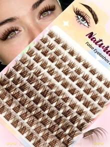 Sibeuna 100片D捲度蓬鬆棕色簇擁假睫毛，豐盈顯眼3D蓬鬆效果，適合日常眼妝，初學者易上手，沙龍級長效假睫毛接片 - D - 查看 6