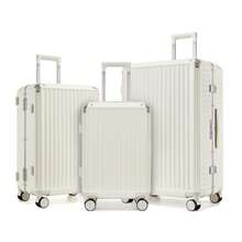 Suitcase With Cup Holder Zip Free Aluminium Frame PC Hard Shell Luggage 20 Inch Cabin 24 Inch Medium 28 Inch Large TSA Lock 3 Piece Luggage Set White - White - View 13