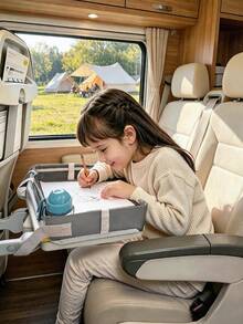 1pc Baby Travel Solid Color Drawing Board, Foldable Children's Outdoor Travel Tray Table, Multi-Functional Portable Writing & Painting Board - Car Storage Small Desk - Multicolor - View 3