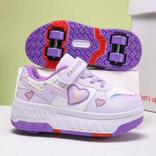 Small 4-Wheel Shoes With Butterfly Decor, TPR Detachable Wheels Sole, Fast Glide, Walkable All-Season Roller Shoes - Purple - View 4