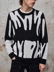 1pc Teen Boy Teenager Back To School Season Colorblock Casual Pullover Sweater Spring Autumn Winter - Black - View 5