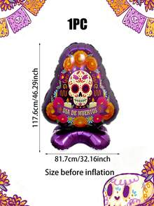 1pc Standing Undead Purple Triangle Tombstone Day Of The Dead Theme Aluminum Foil Balloon, Suitable For Day Of The Dead Decoration, Halloween Theme Decor, Indoor/Outdoor Scene Arrangement, Horror Party Props, Escape Room Scene Supplies - Multicolor - View 9