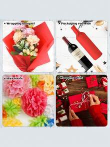 30/45/60/100 Sheets Red Patterned Tissue Paper, Suitable For DIY Crafts, Party Gifts, Bouquet Wrapping, Clothing Packaging And Birthday Gift Decoration - Style 1 - View 2