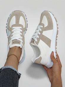 Flipark New Round Toe Lace-Up Colorblock Multi-Functional Fashion Versatile City Outdoor Casual Sports Shoes For Women (Recommended To Buy One Size Up) - Khaki - View 1