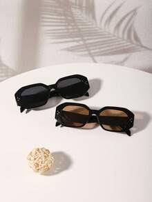 2 PCS Women's Retro Polygon Geometric Fashion Glasses Lightweight Frame Polycarbonate Material Solid Color Lenses For Vacation Outing With Glasses Box - Multicolor - View 2