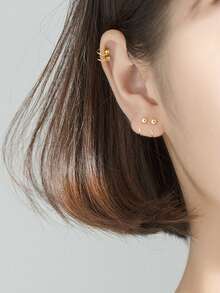 BALMORA 1 paire de boucles d'oreilles créoles à petites perles rondes en argent sterling S925, simples et polyvalentes, pour le quotidien des femmes - Doré - Voir 9