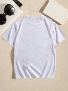 T-shirt décontracté d'été pour homme, grande taille, avec imprimé graphique humoristique de chat noir, en polyester, col rond, légèrement extensible, coupe régulière, tissu tricoté, pour adulte, - Blanc - Voir 2