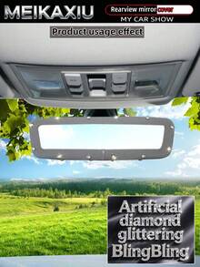 MEIKAXIU Sparkly Fabric With Artificial Rhinestones Blingbling Elastic Car Rearview Mirror Cover, Car Interior Rearview Mirror Sleeve Decorative Accessory For Women - Faux Diamond Style - View 6