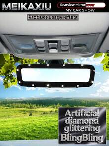 MEIKAXIU Sparkly Fabric With Artificial Rhinestones Blingbling Elastic Car Rearview Mirror Cover, Car Interior Rearview Mirror Sleeve Decorative Accessory For Women - Faux Diamond Style - View 11