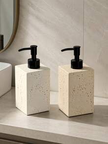 1pc Press-Type Soap Dispenser, Modern Wabi-Sabi Design, Rounded Bottle Body With Black Spotted Texture Pump Head, Suitable For Bathroom Hand Soap Or Body Wash - Black Pump Head - View 5