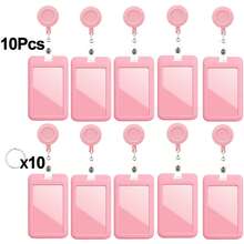 10pcs Solid Color Sliding ID Badge Holders With Retractable Badge Reel, Key Ring, Hard Plastic Badge Holder, Suitable For Office, School ID, Credit Card, RFID Key Card, Driver's License And Pass, Can Be Used For Keys, Key Ring And Keychain, Best Gift For Women And Men - Multicolor 3 - View 10