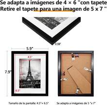 Set of 5 Black 5x7 Photo Frames, Wall or Tabletop Display, Includes Mat for 4x6 Photos - A - Ver 2