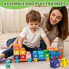 Farm Digital Building Blocks Train Toy Set 1-9 Number Storage House Animal Finger Puppets Combination, Assembling Pull-Along Blocks Car, Baby Math Cognition Early Education Educational Toy, Suitable For Boys And Girls 18 Months And Above, Parent-Child Interaction Gift - Multicolor - View 2
