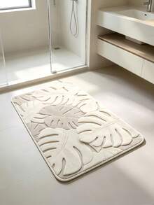 Cream Monstera Leaf Bathroom Rug, Minimalist Cream Style Non-Slip Bathroom Mat, Fluffy Soft Plush, Comfortable Foot Feel Faux Cashmere Soft Mat, Non-Slip Bottom, Versatile Soft Door Mat, Makeup Mat, Cozy Entryway Mat, Bathroom Bath Mat, Bathtub Mat, Home Bedroom, Window Sill Mat, Bedside Rug, Washing Machine Mat, Machine Washable. Note: There May Be Creases During Packaging And Shipping, The Product Is Printed With A White Bottom, Short Plush, Please Consider Carefully Before Purchasing. - Apricot - View 1