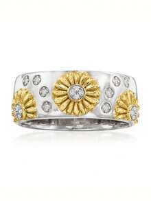 1pc Bohemian Vintage Silver Chrysanthemum Pattern Women's Ring, Wedding Engagement Promise Ring For Daily Wear - Multicolor - View 1