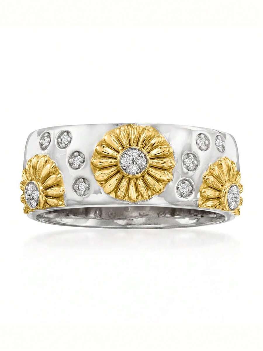 1pc Bohemian Vintage Silver Chrysanthemum Pattern Women's Ring, Wedding Engagement Promise Ring For Daily Wear - Multicolor - View 1