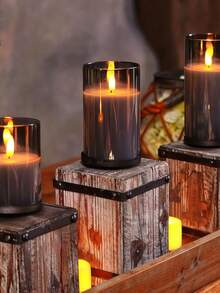 3 piezas de velas recargables sin llama con control remoto y temporizador, adecuadas para decoración del hogar, vacaciones, decoración de fiestas, bodas - gris - Ver 5