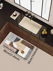 1pc Morandi Geometric Color Block Diatom Mud Mat, 3.5mm Cuttable, Sponge Layer For Water Absorption And Cushioning, Rubber Non-Slip Bottom, Wear-Resistant And Dirt-Resistant, Minimalist Style Suitable For Kitchen, Bathroom, Entryway And Multiple Scenarios - View 6