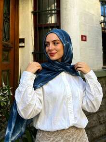 1pc Women's Bohemian Style Watercolor Lightning Floral Print Viscose Hijab Scarf, Casual Soft Windproof Shawl, Suitable For Daily Wear - Blue Lightning - View 5