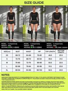Conjunto de 2 piezas negro semi-transparente sexy para mujer, diseño de cuello redondo, tela de elasticidad media, adecuado para uso en fiestas de verano - Negro - Ver 4
