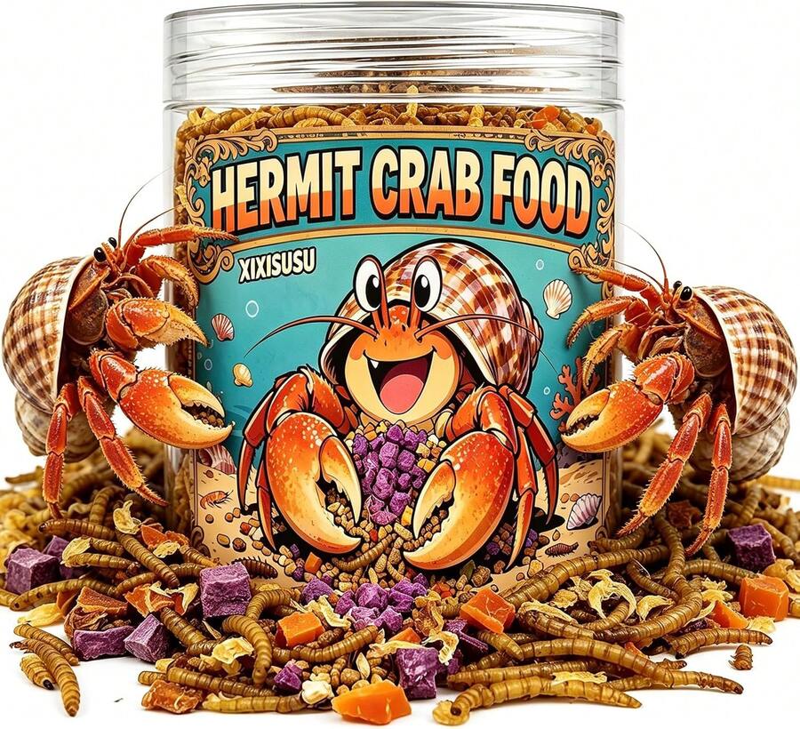 Xixisusu Freeze-Dried Hermit Crab Food Blend - Complete Diet With Real Fruits, Veggies, Shrimp &Amp; Mealworms, High-Protein Formula, 6 Ounce Jar - White - View 1