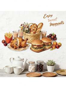 1PC American Fried Food Kitchen Living Room Dining Room Wall Sticker, Fun Cooking Theme, PVC Material, Self-Adhesive Home Decor, Self-Adhesive Narrative Cooking Art, Quick Replacement, Fun Eye-Catching Decoration - 30-60CM - View 5