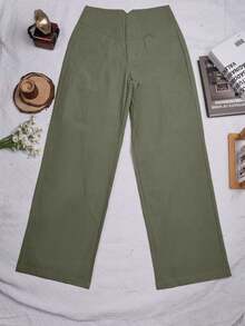 Pantalones Cargo de unicolor con Cintura Alta y Decoración de Botones Estilo Festival de Música Y2K - Verde militar - Ver 6