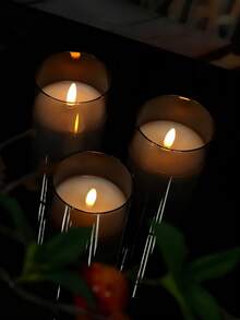 3 piezas de velas recargables sin llama con control remoto y temporizador, adecuadas para decoración del hogar, vacaciones, decoración de fiestas, bodas - gris - Ver 4