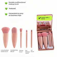 5-Piece Professional Makeup Brush Set With Mirror And Travel Storage Case; Hypoallergenic Synthetic Bristles, Suitable For Sensitive Skin; Exquisite Gift Packaging; Portable Makeup Set, Perfect For Brides, Travel And Quick Touch-Ups. - One Size Fits All - View 6