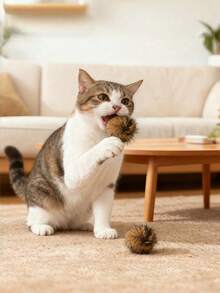 1/2/3/4/5pcs Rabbit Fur Cat Teaser Ball, Spherical Silent Soothing Cat Ball - Multicolor - View 4