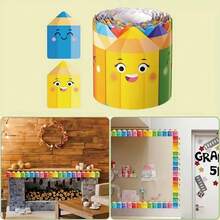 1 Roll 10.0m Vibrant Colorful Pencil Style Bulletin Board Border, Lively Expression Design Self-Adhesive Paper, Suitable For Classroom, Office And Home Multi-Functional Self-Adhesive Decoration, Fun Decorative Supplies - Multicolor - View 5