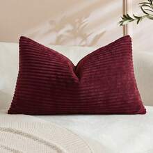 1/2pcs Christmas Burgundy Corduroy Striped Pattern Decorative Throw Pillow Cover, Sofa Cushion Cover, Office, Living Room - Burgundy - View 17