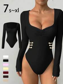 imisic Robe moulante à manches longues et col V froncé. Le col est conçu avec un profond décolleté en V. C'est un vêtement de base ajusté, adapté pour le port en extérieur, avec un effet de mise en forme. Cette robe moulante à manches longues et col V est adaptée pour les sports, la maison et les activités quotidiennes. - Noir - Voir 2