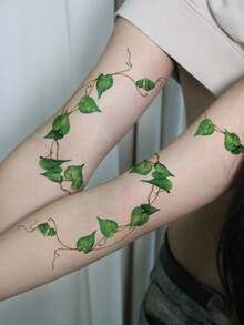 6PCS Halloween Fresh Green Leaf Pattern Halloween Makeup Halloween Street Party Gift Arm Shoulder Neck Collarbone Leg Waterproof Tattoo Stickers - Multicolor - View 3