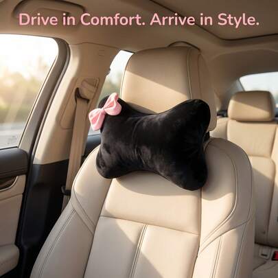 1 pieza Almohada de cuello para asiento de coche con lazo de peluche, almohada de soporte para cabeza y cuello para relajación en viajes, cojín cómodo para coche