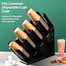 1pc 4-Slot Espresso Cup Holder - Heavy Duty Commercial Coffee Shop/Bar/Office Cup Rack | Space-Saving Countertop Storage Rack With Black Tray | Non-Food Contact Design One-Piece Molded - Black Cup Holder - View 2