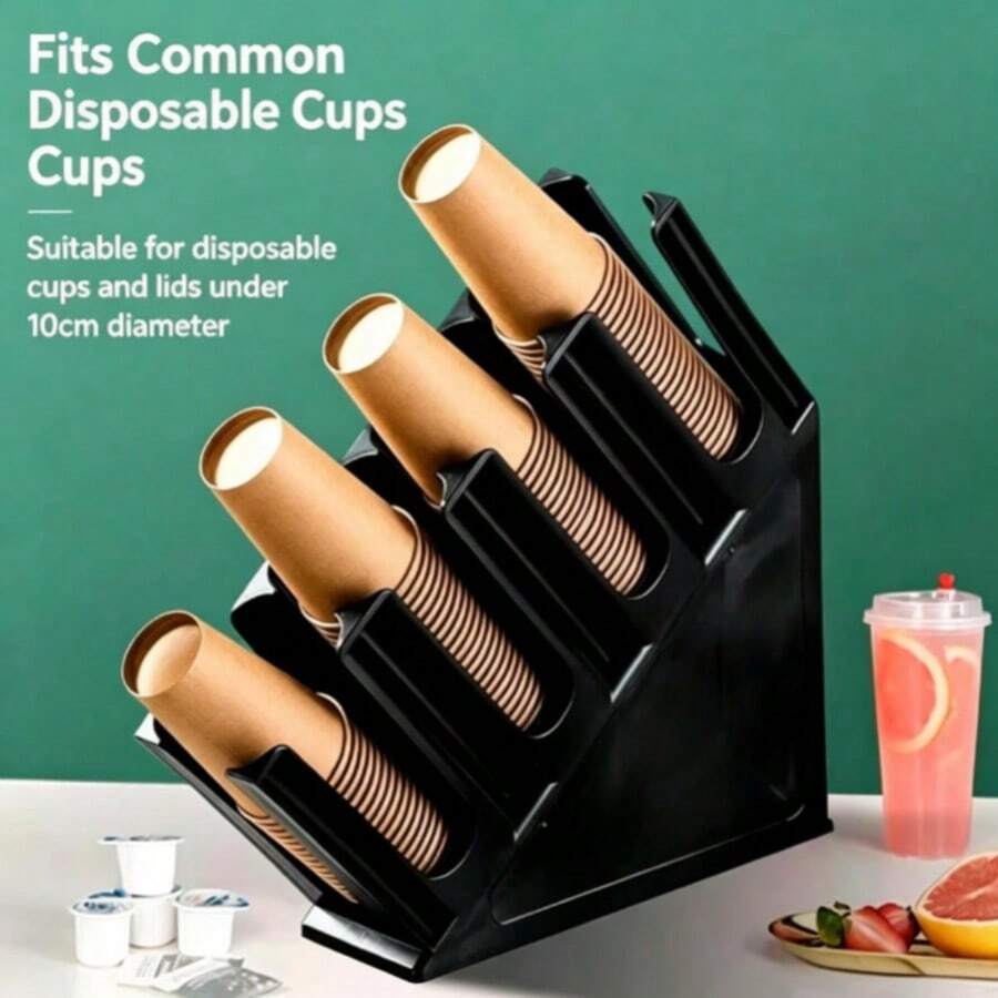 1pc 4-Slot Espresso Cup Holder - Heavy Duty Commercial Coffee Shop/Bar/Office Cup Rack | Space-Saving Countertop Storage Rack With Black Tray | Non-Food Contact Design One-Piece Molded - Black Cup Holder - View 1