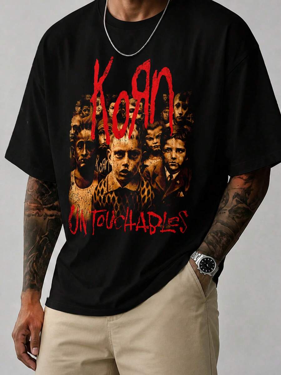 100% Cotton T-Shirt, Loose Fit, Y2K Street Style, Fun Graphic Print, Everyday Streetwear. - Schwarz - Übersicht 1