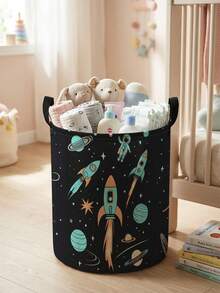 1pc, Round Storage, Extra Large Capacity Foldable, Durable, Space Pattern Printed Large Capacity Foldable Round Storage Basket, With Handle, Baby Room Multi-Purpose Storage Basket, Baby Sundries Organization Storage Basket Large Capacity Storage Box, Baby Room Storage, Baby Supplies Storage, Diaper Storage, Clothing Storage, Baby Supplies Sundries Storage, Multi-Purpose Storage Box, Foldable Baby Supplies Storage Box - Multicolor - View 13