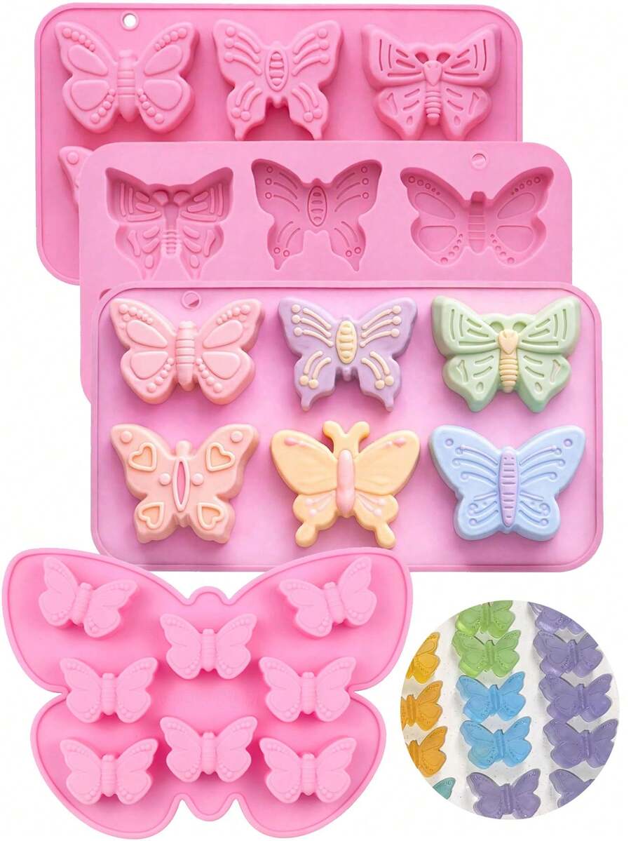 1/2 piezas Molde de silicona con forma de mariposa, molde de chocolate en 3D con forma de mariposa en diferentes formas, adecuado para primavera y Pascua - Multicolor - Ver 1