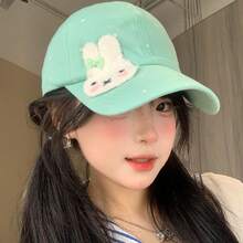 1pc New Cute Rabbit Polka Dot Mint Green Baseball Cap For Women, Spring/Summer Versatile Wide Brim Face-Slimming Sun Protection Baseball Cap - Multicolor - View 5